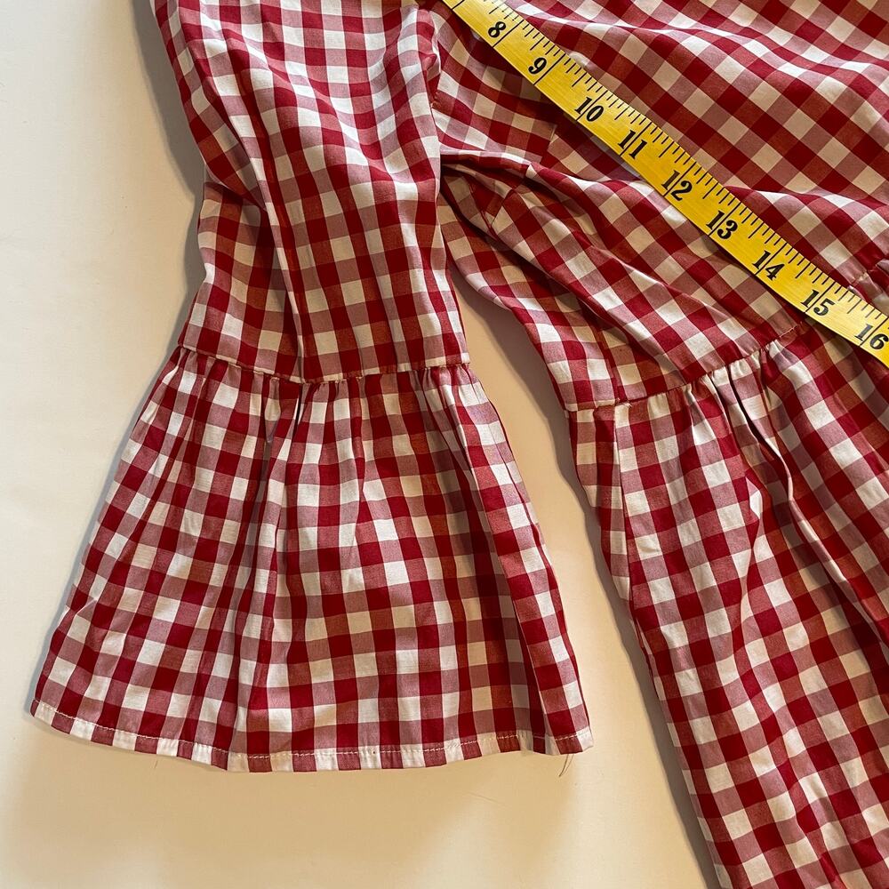 ASOS Gingham Babydoll Dress Womens Size 12 Red Tie Front Bell Sleeve Americana - Picture 9 of 9